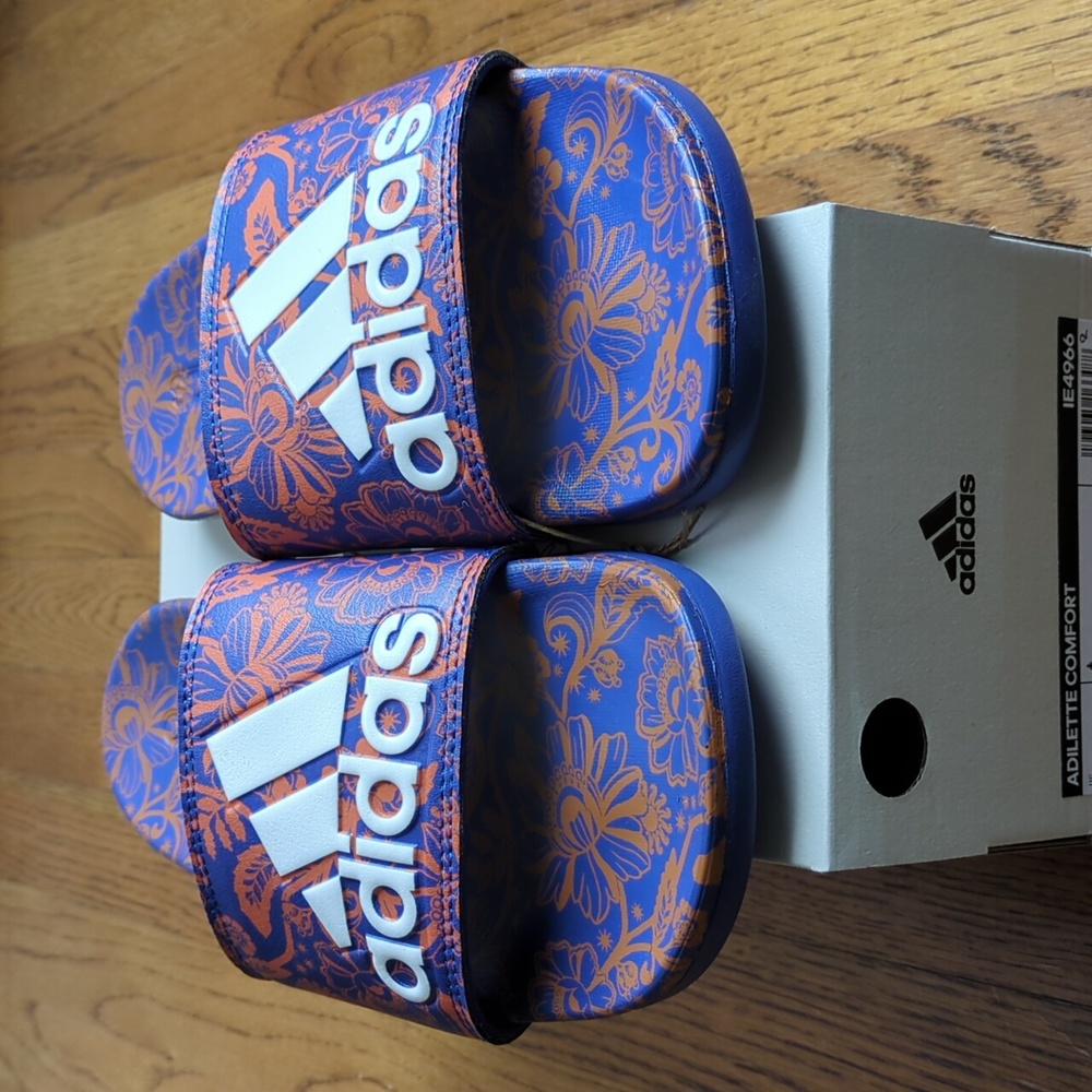 NIB FARM Rio Slide Sandals Adidas Collab Vibrant Blue Floral Women's Size 8 - Picture 6 of 16